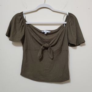 NWOT Olive Off Shoulder Ribbed Top w/ Knot Medium